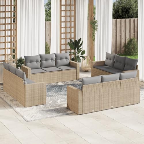 SDWEHO7 12er-Set Gartenmöbel, Outdoor Sitzgruppe mit Auflagen, Balkonmöbel Balkonset Terrassenmöbel Garten Lounge Set, Beige Poly Rattan von SDWEHO7
