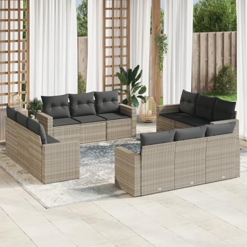 SDWEHO7 12er-Set Gartenmöbel, Outdoor Sitzgruppe mit Auflagen, Balkonmöbel Balkonset Terrassenmöbel Garten Lounge Set, Hellgrau Poly Rattan von SDWEHO7