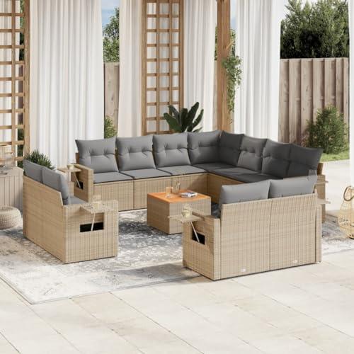 12er-Set Gartenmöbel, Outdoor Sitzgruppe mit Auflagen & Tisch, Balkonmöbel Balkonset Terrassenmöbel Garten Lounge Set, Beige Poly Rattan 12er-Set Gartenmöbel, Outdoor Sitzgruppe mit Auflagen & Tisch, Balkonmöbel Balkonset Terrassenmöbel Garten Lounge Set, Beige Poly Rattan von SDWEHO7