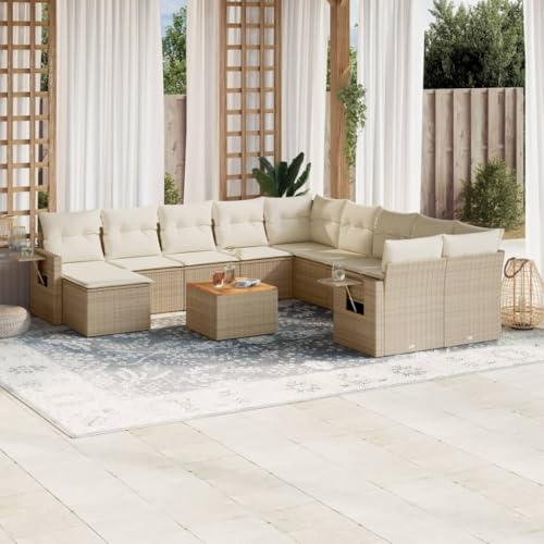 12er-Set Gartenmöbel, Outdoor Sitzgruppe mit Auflagen & Tisch, Balkonmöbel Balkonset Terrassenmöbel Garten Lounge Set, Beige Poly Rattan 12er-Set Gartenmöbel, Outdoor Sitzgruppe mit Auflagen & Tisch, Balkonmöbel Balkonset Terrassenmöbel Garten Lounge Set, Beige Poly Rattan von SDWEHO7