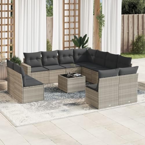 SDWEHO7 12er-Set Gartenmöbel, Outdoor Sitzgruppe mit Auflagen & Tisch, Balkonmöbel Balkonset Terrassenmöbel Garten Lounge Set, Hellgrau Poly Rattan SDWEHO7 12er-Set Gartenmöbel, Outdoor Sitzgruppe mit Auflagen & Tisch, Balkonmöbel Balkonset Terrassenmöbel Garten Lounge Set, Hellgrau Poly Rattan von SDWEHO7