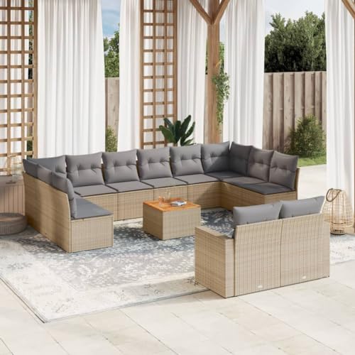 13er-Set Gartenmöbel, Outdoor Sitzgruppe mit Auflagen & Gartentisch, Balkonmöbel Balkonset Terrassenmöbel Garten Lounge Set, Beige Poly Rattan 13er-Set Gartenmöbel, Outdoor Sitzgruppe mit Auflagen & Gartentisch, Balkonmöbel Balkonset Terrassenmöbel Garten Lounge Set, Beige Poly Rattan von SDWEHO7
