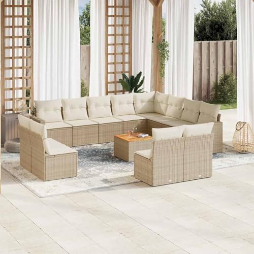 SDWEHO7 13er-Set Gartenmöbel, Outdoor Sitzgruppe mit Auflagen & Gartentisch, Balkonmöbel Balkonset Terrassenmöbel Garten Lounge Set, Beige Poly Rattan von SDWEHO7