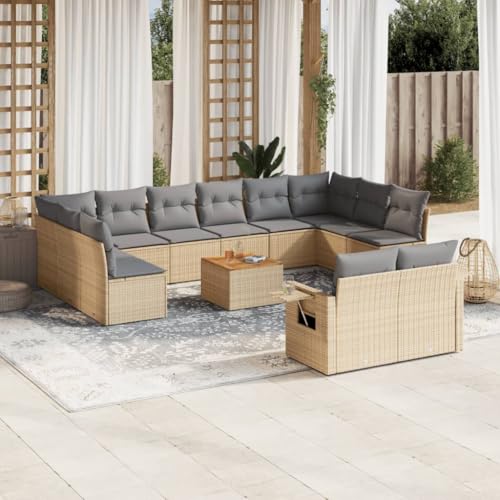 13er-Set Gartenmöbel, Outdoor Sitzgruppe mit Auflagen & Gartentisch, Balkonmöbel Balkonset Terrassenmöbel Garten Lounge Set, Beige Poly Rattan 13er-Set Gartenmöbel, Outdoor Sitzgruppe mit Auflagen & Gartentisch, Balkonmöbel Balkonset Terrassenmöbel Garten Lounge Set, Beige Poly Rattan von SDWEHO7