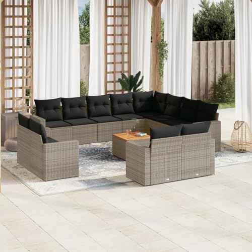 SDWEHO7 13er-Set Gartenmöbel, Outdoor Sitzgruppe mit Auflagen & Gartentisch, Balkonmöbel Balkonset Terrassenmöbel Garten Lounge Set, Grau Poly Rattan SDWEHO7 13er-Set Gartenmöbel, Outdoor Sitzgruppe mit Auflagen & Gartentisch, Balkonmöbel Balkonset Terrassenmöbel Garten Lounge Set, Grau Poly Rattan von SDWEHO7