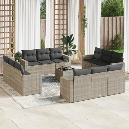 SDWEHO7 13er-Set Gartenmöbel, Outdoor Sitzgruppe mit Auflagen & Gartentisch, Balkonmöbel Balkonset Terrassenmöbel Garten Lounge Set, Hellgrau Poly Rattan SDWEHO7 13er-Set Gartenmöbel, Outdoor Sitzgruppe mit Auflagen & Gartentisch, Balkonmöbel Balkonset Terrassenmöbel Garten Lounge Set, Hellgrau Poly Rattan von SDWEHO7