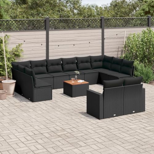 SDWEHO7 13er-Set Gartenmöbel, Outdoor Sitzgruppe mit Auflagen & Gartentisch, Balkonmöbel Balkonset Terrassenmöbel Garten Lounge Set, Schwarz Poly Rattan von SDWEHO7