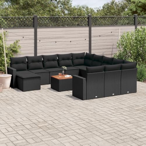 SDWEHO7 13er-Set Gartenmöbel, Outdoor Sitzgruppe mit Auflagen & Gartentisch, Balkonmöbel Balkonset Terrassenmöbel Garten Lounge Set, Schwarz Poly Rattan von SDWEHO7