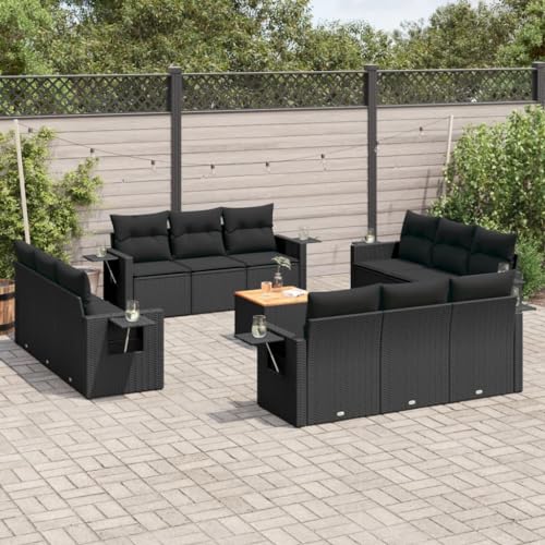 SDWEHO7 13er-Set Gartenmöbel, Outdoor Sitzgruppe mit Auflagen & Gartentisch, Balkonmöbel Balkonset Terrassenmöbel Garten Lounge Set, Schwarz Poly Rattan von SDWEHO7