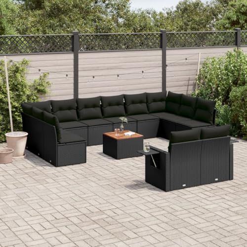 SDWEHO7 13er-Set Gartenmöbel, Outdoor Sitzgruppe mit Auflagen & Gartentisch, Balkonmöbel Balkonset Terrassenmöbel Garten Lounge Set, Schwarz Poly Rattan von SDWEHO7