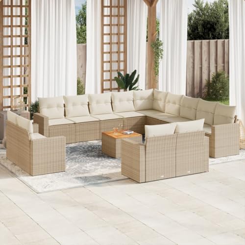 SDWEHO7 14er-Set Gartenmöbel, Outdoor Sitzgruppe mit Auflagen & Gartentisch, Balkonmöbel Balkonset Terrassenmöbel Garten Lounge Set, Beige Poly Rattan von SDWEHO7