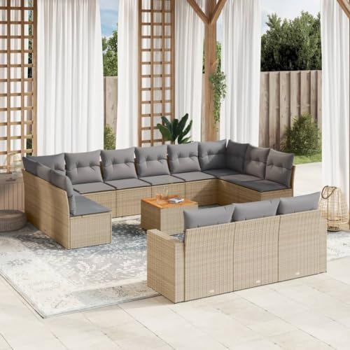 14er-Set Gartenmöbel, Outdoor Sitzgruppe mit Auflagen & Gartentisch, Balkonmöbel Balkonset Terrassenmöbel Garten Lounge Set, Beige Poly Rattan 14er-Set Gartenmöbel, Outdoor Sitzgruppe mit Auflagen & Gartentisch, Balkonmöbel Balkonset Terrassenmöbel Garten Lounge Set, Beige Poly Rattan von SDWEHO7