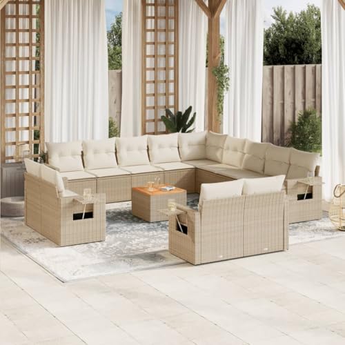 SDWEHO7 14er-Set Gartenmöbel, Outdoor Sitzgruppe mit Auflagen & Gartentisch, Balkonmöbel Balkonset Terrassenmöbel Garten Lounge Set, Beige Poly Rattan von SDWEHO7