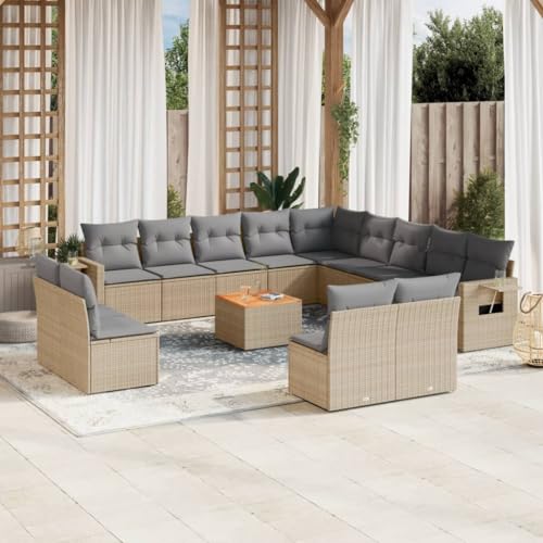 14er-Set Gartenmöbel, Outdoor Sitzgruppe mit Auflagen & Gartentisch, Balkonmöbel Balkonset Terrassenmöbel Garten Lounge Set, Beige Poly Rattan 14er-Set Gartenmöbel, Outdoor Sitzgruppe mit Auflagen & Gartentisch, Balkonmöbel Balkonset Terrassenmöbel Garten Lounge Set, Beige Poly Rattan von SDWEHO7