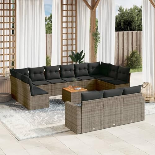 SDWEHO7 14er-Set Gartenmöbel, Outdoor Sitzgruppe mit Auflagen & Gartentisch, Balkonmöbel Balkonset Terrassenmöbel Garten Lounge Set, Grau Poly Rattan SDWEHO7 14er-Set Gartenmöbel, Outdoor Sitzgruppe mit Auflagen & Gartentisch, Balkonmöbel Balkonset Terrassenmöbel Garten Lounge Set, Grau Poly Rattan von SDWEHO7