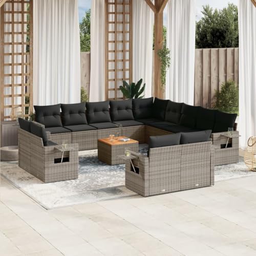 SDWEHO7 14er-Set Gartenmöbel, Outdoor Sitzgruppe mit Auflagen & Gartentisch, Balkonmöbel Balkonset Terrassenmöbel Garten Lounge Set, Grau Poly Rattan von SDWEHO7