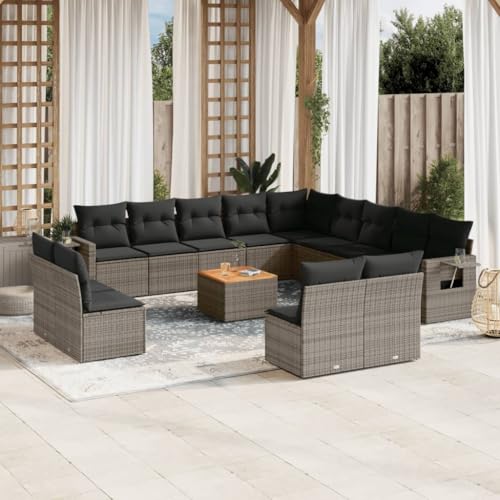 SDWEHO7 14er-Set Gartenmöbel, Outdoor Sitzgruppe mit Auflagen & Gartentisch, Balkonmöbel Balkonset Terrassenmöbel Garten Lounge Set, Grau Poly Rattan von SDWEHO7