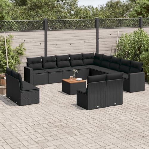 SDWEHO7 14er-Set Gartenmöbel, Outdoor Sitzgruppe mit Auflagen & Gartentisch, Balkonmöbel Balkonset Terrassenmöbel Garten Lounge Set, Schwarz Poly Rattan von SDWEHO7