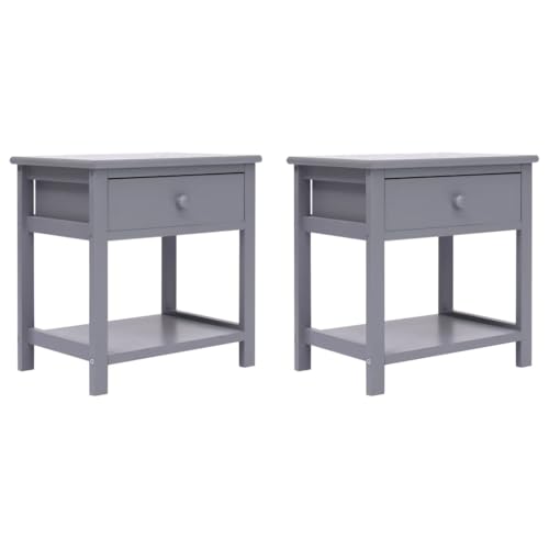 SDWEHO7 2er Set Beistellschrank, Nachttisch, Nachtschrank mit 1 Schublade und 1 Ablagefach, Telefontisch für Schlafzimmer und Wohnzimmer, Beistelltisch, Grau 40x29x42 cm Paulownia Holz von SDWEHO7