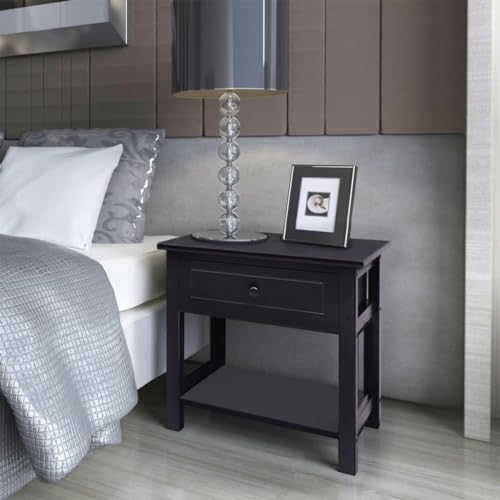 SDWEHO7 2er Set Beistellschrank, Nachttisch, Nachtschrank mit 1 Schublade und 1 Ablagefach, Telefontisch für Schlafzimmer und Wohnzimmer, Beistelltisch, Holz Schwarz 40x29x42 cm von SDWEHO7