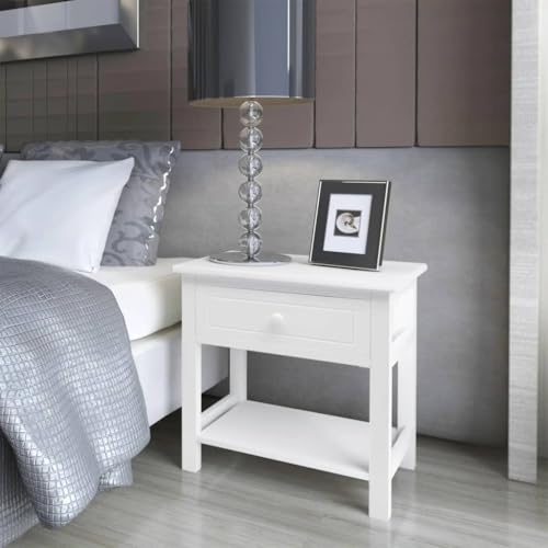 SDWEHO7 2er Set Beistellschrank, Nachttisch, Nachtschrank mit 1 Schublade und 1 Ablagefach, Telefontisch für Schlafzimmer und Wohnzimmer, Beistelltisch, Holz Weiß 40x29x42 cm von SDWEHO7