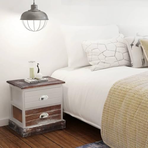 SDWEHO7 2er Set Beistellschrank im Französischen Landhausstil, Nachttisch, Nachtschrank mit 2 Schublade, Telefontisch für Schlafzimmer und Wohnzimmer, Braun und Weiß 38 x 28 x 38 cm SDWEHO7 2er Set Beistellschrank im Französischen Landhausstil, Nachttisch, Nachtschrank mit 2 Schublade, Telefontisch für Schlafzimmer und Wohnzimmer, Braun und Weiß 38 x 28 x 38 cm von SDWEHO7
