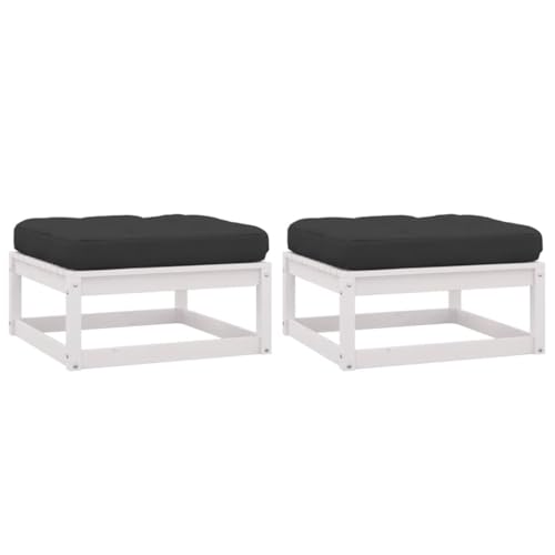 SDWEHO7 2er-Set Garten Hocker mit Auflagen, Outdoor Sitzfläche Balkon Lounge Sitzhocker Fußhocker Fußablage Fußstütze Gartenmöbel, Weiß Massivholz Kiefer SDWEHO7 2er-Set Garten Hocker mit Auflagen, Outdoor Sitzfläche Balkon Lounge Sitzhocker Fußhocker Fußablage Fußstütze Gartenmöbel, Weiß Massivholz Kiefer von SDWEHO7
