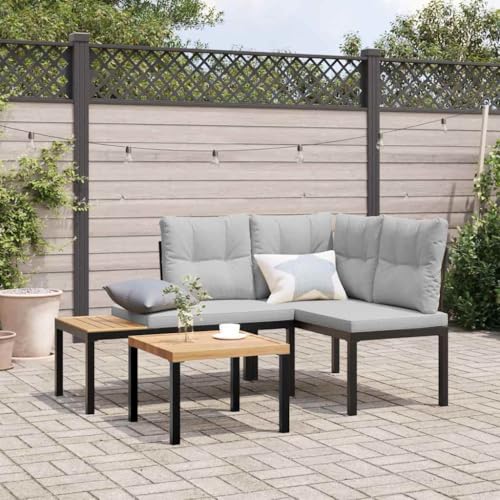 SDWEHO7 2er Set Gartenbänke Gartenmöbel 2-Sitzer Sitzbank mit Sitzkissen, Outdoorstühl für Garten Balkon Terrasse, Schwarz Pulverbeschichteter Stahl von SDWEHO7