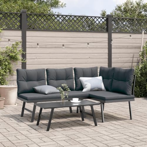 SDWEHO7 2er Set Gartenbänke Gartenmöbel 2-Sitzer Sitzbank mit Sitzkissen, Outdoorstühl für Garten Balkon Terrasse, Schwarz Pulverbeschichteter Stahl von SDWEHO7