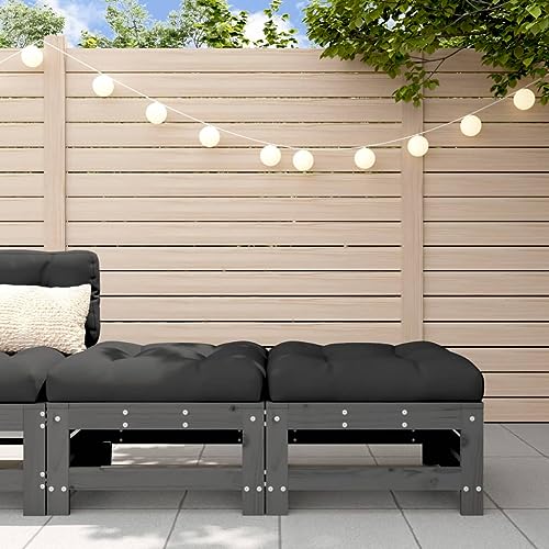SDWEHO7 2er-Set Gartenhocker Sitzhocker Outdoor Modular Hocker Fußhocker Lounge Hocker Fußhocker Gartenmöbel mit Kissen, Grau Massivholz Kiefer von SDWEHO7