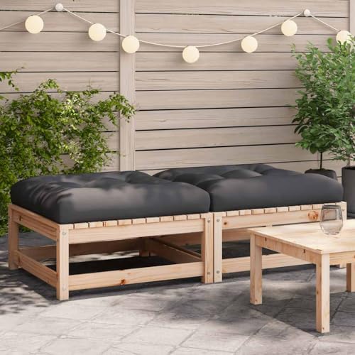 2er-Set Gartenhocker Sitzhocker Outdoor Modular Hocker Fußhocker Lounge Hocker Fußhocker Gartenmöbel mit Kissen, Massivholz Kiefer von SDWEHO7