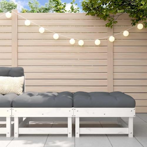 SDWEHO7 2er-Set Gartenhocker Sitzhocker Outdoor Modular Hocker Fußhocker Lounge Hocker Fußhocker Gartenmöbel mit Kissen, Weiß Massivholz Kiefer von SDWEHO7