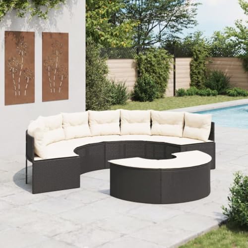 SDWEHO7 2er-Set Gartenmöbel, Outdoor Sitzgruppe mit Auflagen & Hocker, Balkonmöbel Balkonset Terrassenmöbel Garten Lounge Set, Halbrund Schwarz Poly-Rattan SDWEHO7 2er-Set Gartenmöbel, Outdoor Sitzgruppe mit Auflagen & Hocker, Balkonmöbel Balkonset Terrassenmöbel Garten Lounge Set, Halbrund Schwarz Poly-Rattan von SDWEHO7