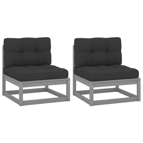 SDWEHO7 2er-Set Gartensofa, 2-Sitzer Lounge Sofa mit Kissen, Outdoor Gartenmöbel Mittelsofa Terrassensofa Gartenbank Gartenlounge Sofa, Grau Massivholz Kiefer von SDWEHO7