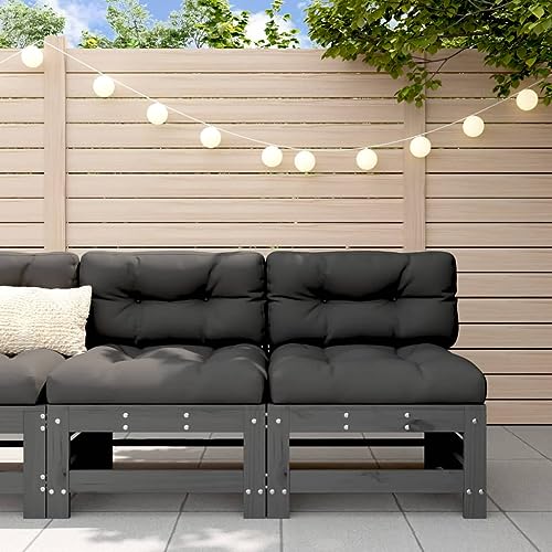 SDWEHO7 2er-Set Gartensofa, 2-Sitzer Lounge Sofa mit Kissen, Outdoor Gartenmöbel Mittelsofa Terrassensofa Gartenbank Gartenlounge Sofa, Grau Massivholz Kiefer von SDWEHO7