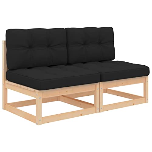 SDWEHO7 2er-Set Gartensofa, 2-Sitzer Lounge Sofa mit Kissen, Outdoor Gartenmöbel Mittelsofa Terrassensofa Gartenbank Gartenlounge Sofa, Massivholz Kiefer von SDWEHO7