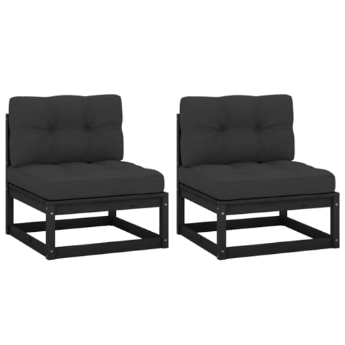SDWEHO7 2er-Set Gartensofa, 2-Sitzer Lounge Sofa mit Kissen, Outdoor Gartenmöbel Mittelsofa Terrassensofa Gartenbank Gartenlounge Sofa, Massivholz Kiefer von SDWEHO7