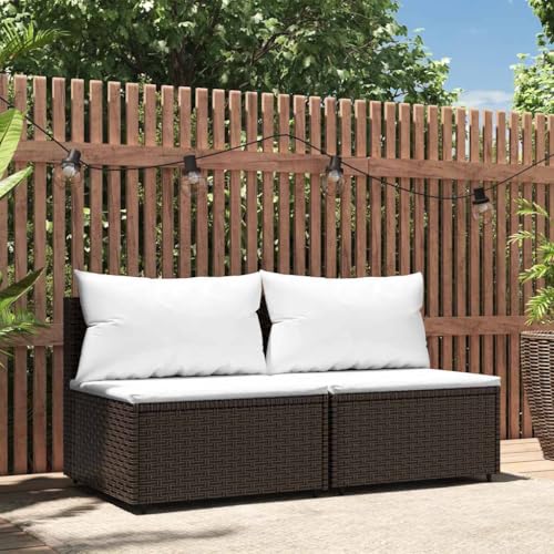 SDWEHO7 2er-Set Gartensofa, 2-Sitzer Lounge Sofa mit Kissen, Outdoor Terrassensofa Gartenbank Gartenlounge Sofa Gartenmöbel, Braun Poly Rattan von SDWEHO7