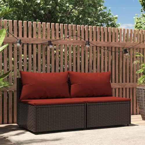 SDWEHO7 2er-Set Gartensofa, 2-Sitzer Lounge Sofa mit Kissen, Outdoor Terrassensofa Gartenbank Gartenlounge Sofa Gartenmöbel, Braun Poly Rattan von SDWEHO7