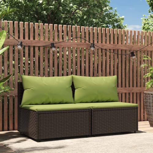 SDWEHO7 2er-Set Gartensofa, 2-Sitzer Lounge Sofa mit Kissen, Outdoor Terrassensofa Gartenbank Gartenlounge Sofa Gartenmöbel, Braun Poly Rattan von SDWEHO7