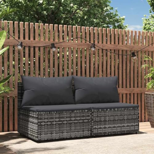 SDWEHO7 2er-Set Gartensofa, 2-Sitzer Lounge Sofa mit Kissen, Outdoor Terrassensofa Gartenbank Gartenlounge Sofa Gartenmöbel, Grau Poly Rattan von SDWEHO7