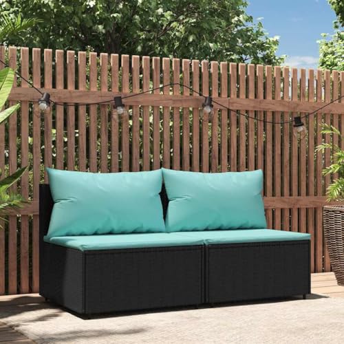 SDWEHO7 2er-Set Gartensofa, 2-Sitzer Lounge Sofa mit Kissen, Outdoor Terrassensofa Gartenbank Gartenlounge Sofa Gartenmöbel, Schwarz Poly Rattan von SDWEHO7