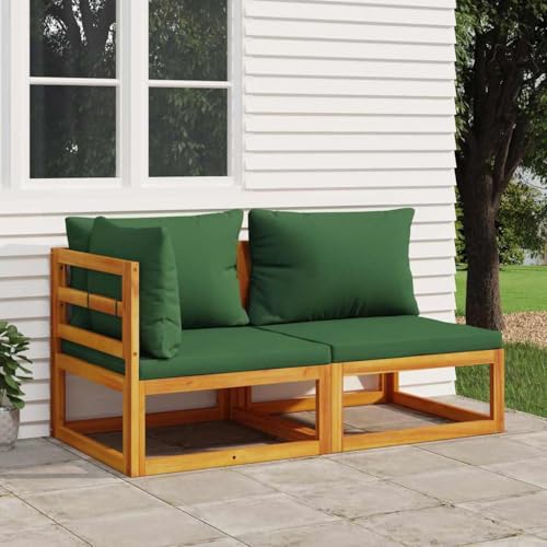 SDWEHO7 2er-Set Gartensofa, 2-Sitzer Lounge Sofa mit Kissen, Outdoor Terrassensofa Gartenbank Gartenlounge Sofa Gartenmöbel (Mittelsofa + Ecksofa) Akazie Massivholz von SDWEHO7