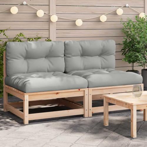 SDWEHO7 2er-Set Gartensofa Lounge Sofa Outdoor Gartenmöbel ohne Armlehnen Gartenstuhl Terrassensofa Gartenlounge Sofa mit Kissen Massivholz Kiefer von SDWEHO7