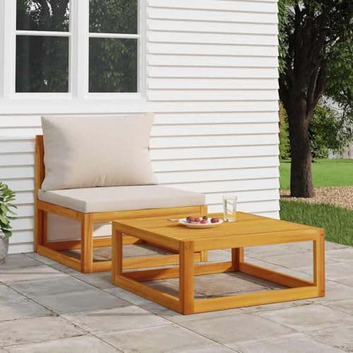 SDWEHO7 2er-Set Gartensofa Lounge Sofa mit Kissen, Outdoor Terrassensofa Gartenbank Gartenlounge Sofa Gartenmöbel (Mittelsofa + Couchtisch) Massivholz Akazie von SDWEHO7
