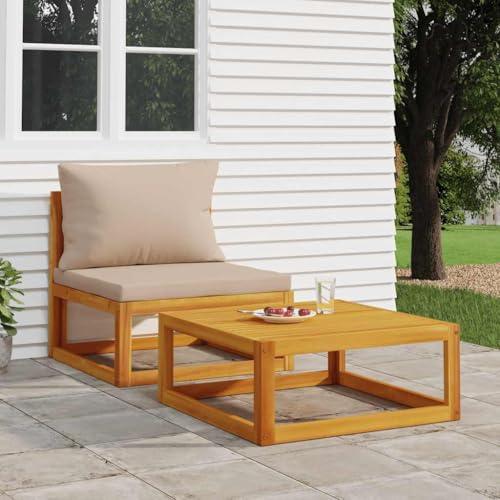 SDWEHO7 2er-Set Gartensofa Lounge Sofa mit Kissen, Outdoor Terrassensofa Gartenbank Gartenlounge Sofa Gartenmöbel (Mittelsofa + Couchtisch) Massivholz Akazie von SDWEHO7