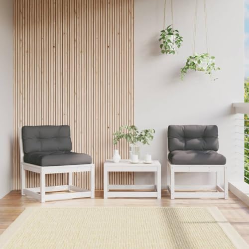 SDWEHO7 2er Set Gartensofas Lounge Sofas Outdoor Gartenmöbel Einzelsofa Gartenstuhl Terrassensofa Gartenlounge Sofa mit Kissen, Weiß Massivholz Kiefer von SDWEHO7