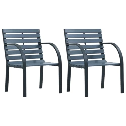 SDWEHO7 2er Set Gartenstühle, Outdoorstühle Balkonstuhl Garten Stühl mit Armlehnen & Rückenlehne, Sessel für Garten Balkon Terrasse, Grau Tannenholz Pulverbeschichteter Stahl von SDWEHO7