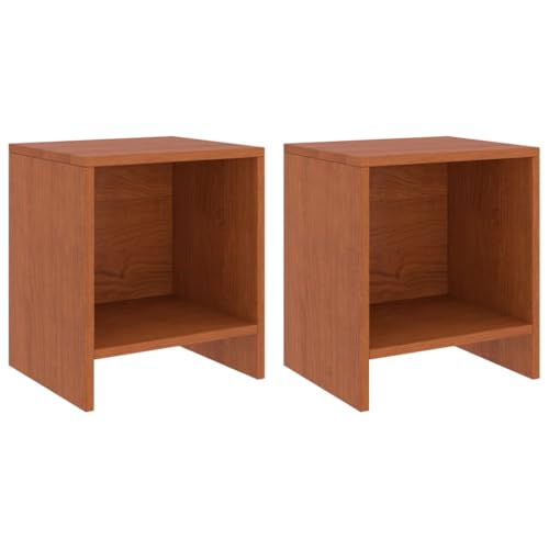 SDWEHO7 2er Set Holz-Nachtschrank mit 1 Regal, Nachttisch, Lampentisch, Telefontisch, Beistelltisch, Beistellschränke für Schlafzimmer und Wohnzimmer, Honigbraun 35x30x40 cm Kiefer Massivholz von SDWEHO7