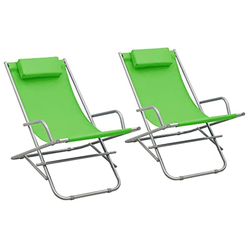 SDWEHO7 2er Set Liegestuhl klappbar aus Stahl, Strandstuhl, Tragbar Sonnenliege, Gartenliege, Garten Relaxliege für Outdoor Camping Balkon, 69 x 61 x 94 cm Stahl Grün von SDWEHO7